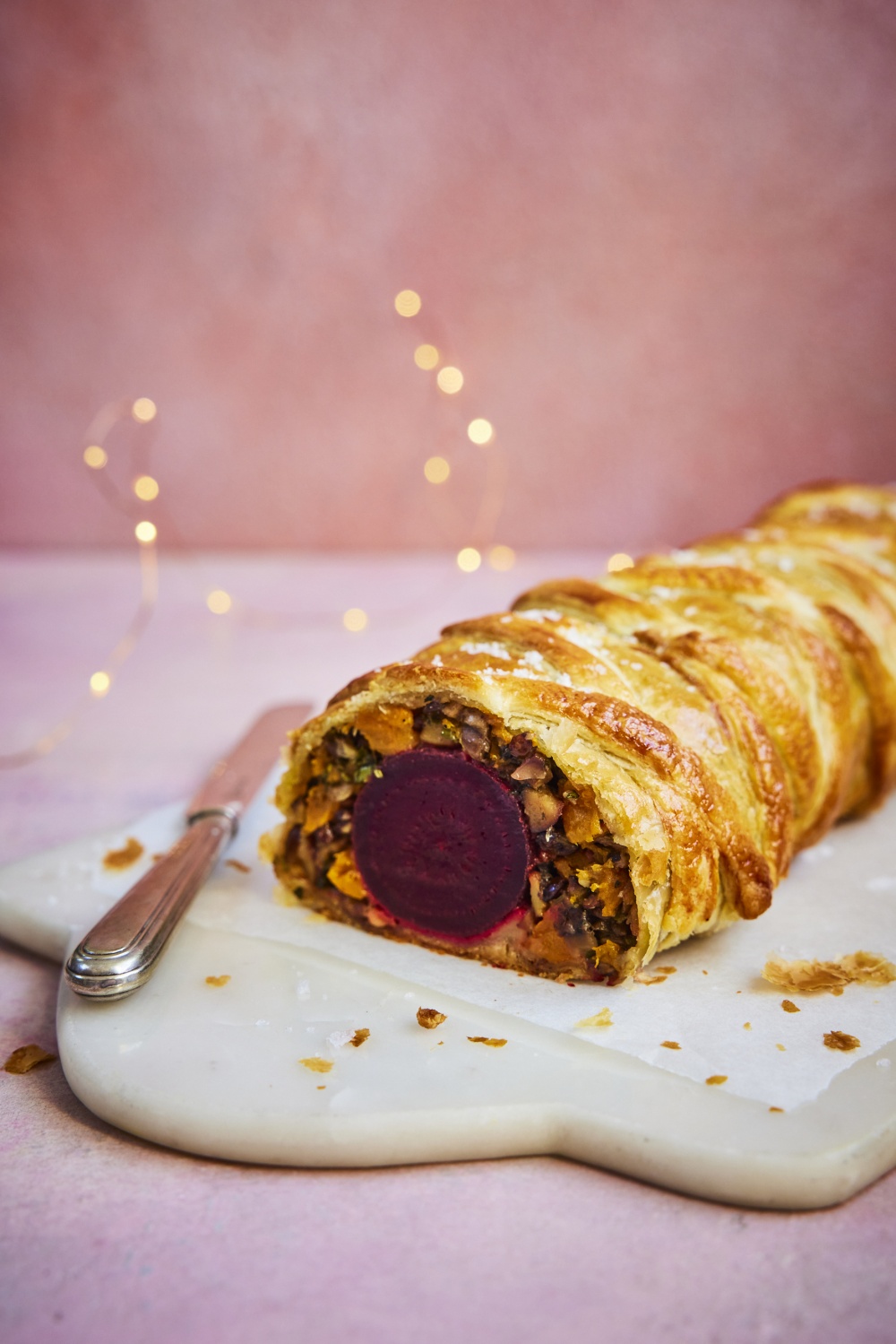 Vegetarian Wellington with Beetroot, Butternut Squash, Lentils and